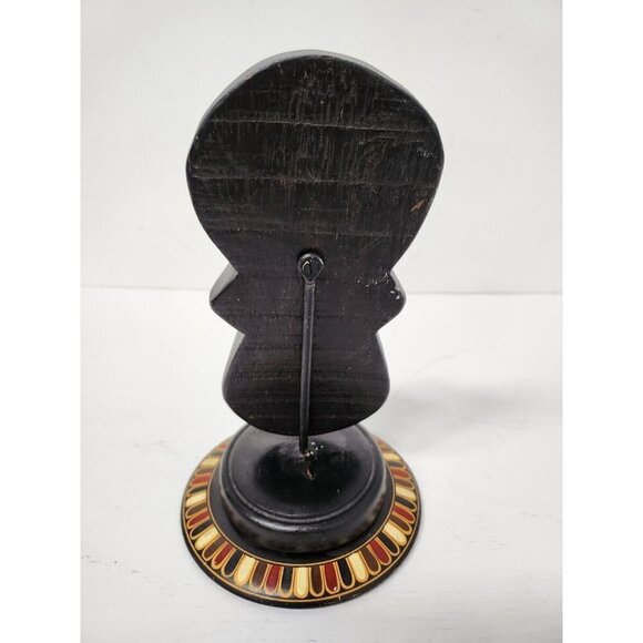 Vintage African Wooden Hand Carved Standing Tribal Mask Sculpture Black Red - Picture 5 of 8